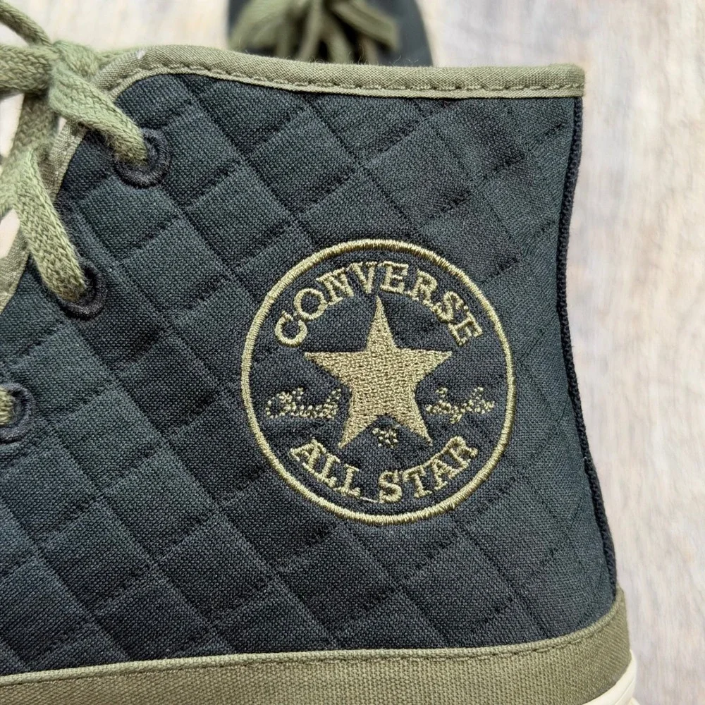 Converse Chuck 70 Hi Quilted Fur Black Olive Green Sneakers Mens 6 Womens 8 NWOB